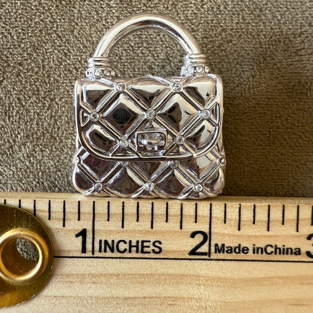 St John Vintage Silver Toned/Rhinestone Quilted Purse Brooch Very Good Condition - Picture 6 of 9